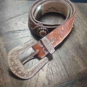 Brown Leather Belt with Silver Buckle~40" Long